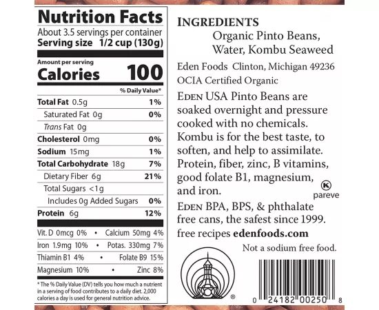 Eden Foods Organic Pinto Beans 425g