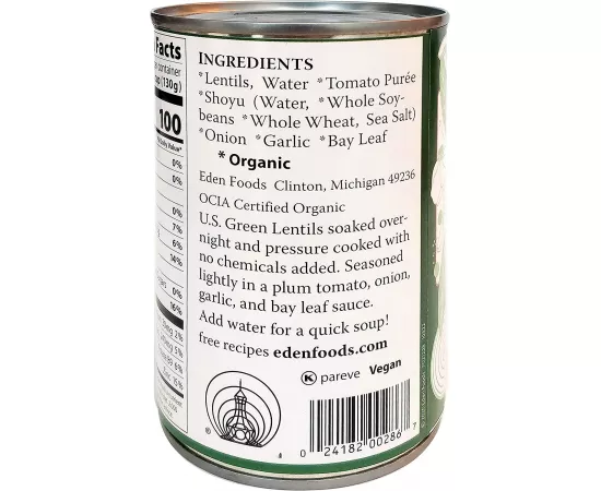 Eden Foods Organic Lentils W/Onion & Bay Leaf 425g