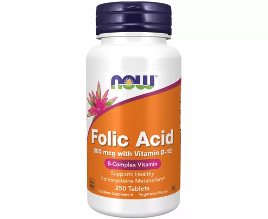 Now Folic Acid 800 mcg with Vitamin B-12 Tablets 250 Tablets