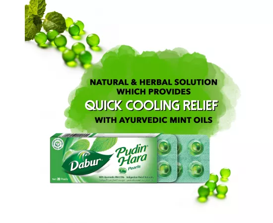 Dabur Pudin Hara Pearls 20's; Quick Cooling Relief from Stomach ache, Gas, Indigestion, Acidity; Contains Peppermint Oils, Spearmint Oils