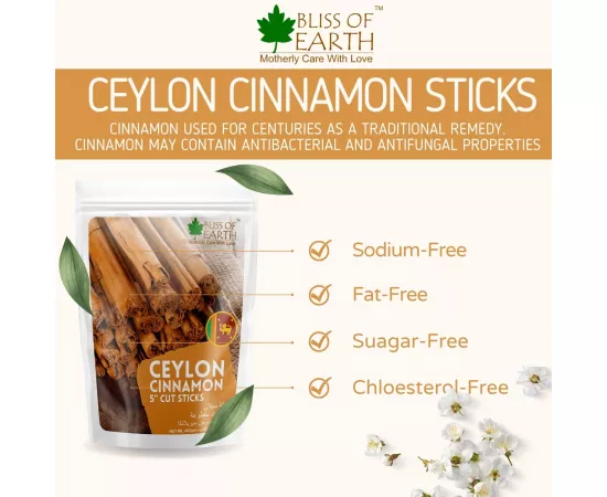 Bliss of Earth  Ceylon Cinnamon (Dalchini) 5" Cut Sticks True Cinnamon Whole Raw From Sri Lanka Original Great for Cinnamon Tea  Cinnamon Bread Cinnamon Roll  400g