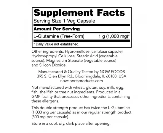 Now Sports L-Glutamine Double Strength 1000 mg - 120 Capsules