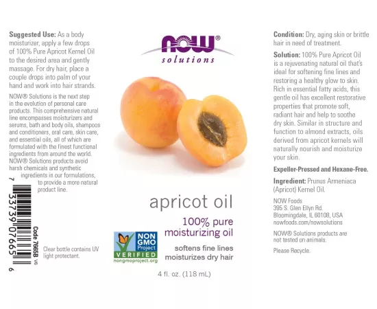 Now Solutions Apricot Kernel Oil 100% Pure 4 Fl. Oz.