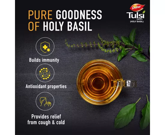 Dabur Tulsi Drops | Holy Basil | Extract of 5 Rare Tulsi | Natural Immunity Booster | Ayurvedic | Herbal | Cough | Cold | 30 ml