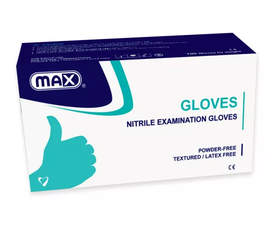 Max Nitrile Examination Gloves Powder Free  Size : Medium 100pcs /Box