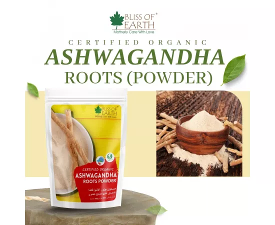 Bliss of Earth  Ashwagandha Root Powder Organics Certified Withania  Somnifera Helps To Promotes Better Strength and Stamina 200g