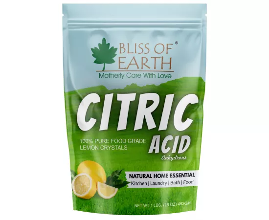 Bliss of Earth Citric Acid 100% Pure Food Grade Lemon Crystals Anhydrous Citric Acid Powder For Food  Bath Cleaning and Preserving 453g