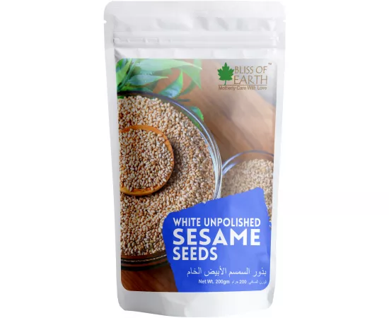 Bliss of Earth Organic Unpolished White Sesame Seeds or Eating Sesame Dressing  Cooking Raw Til Seeds 200g