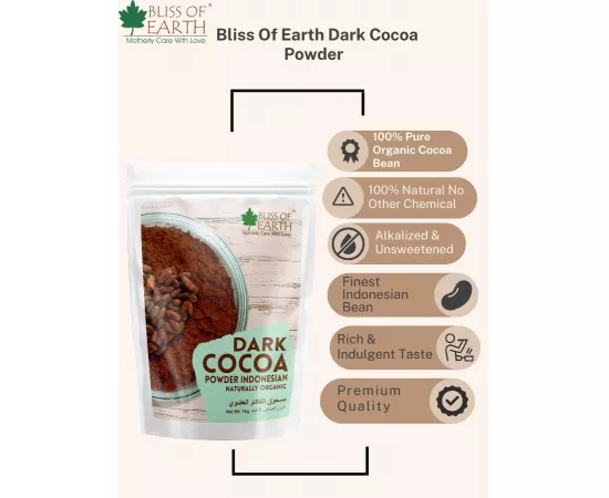 Bliss of Earth Naturally Organic Dark Cocoa Powder for Baking Chocolate Cake Cookies Chocolate Shake Unsweetened Cocoa 100g