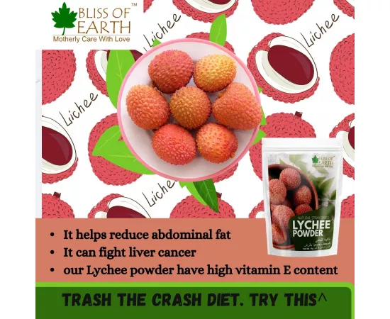 Bliss of Earth LYCHEE (litchi) Powder Vitamin C Rich Immunity Booster Great for Lychee Juice Jelly Syrup and  Baking 200g