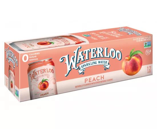 Waterloo Peach Sparkling Water - 12 Pack x 355ml - 0 Sugar, 0 Calories, Non-GMO, Gluten Free, BPA Free, Vegan, Whole30, Kosher, No Artificial Sweetener, Soda & Tonic Replacement