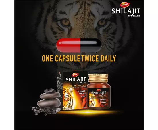 Dabur Shilajit Capsules |Increases Strength, Stamina & Power|Improves Muscle Strength & Repair|Supports Body Building|Natural Fulvic Acid|Immunity | 30's