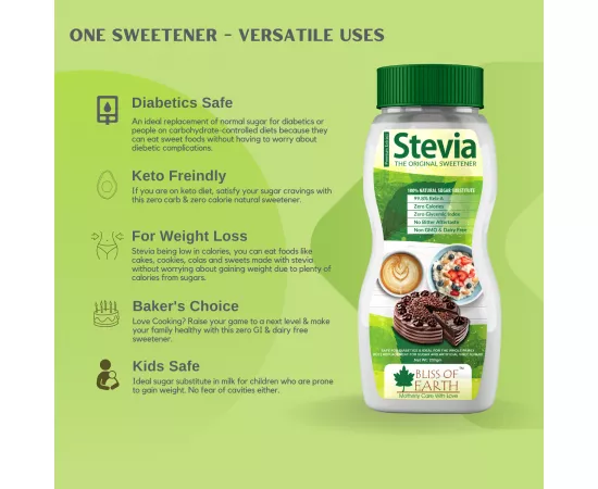 Bliss of Earth 99.8% REB-A Purity Stevia Powder Natural and  Sugarfree  Zero Calorie Keto Sweetner 200g