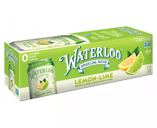 Waterloo Lemon-Lime Sparkling Water - 12 Pack x 355ml - 0 Sugar, 0 Calories, Non-GMO, Gluten Free, BPA Free, Vegan, Whole30, Kosher, No Artificial Sweetener, Soda & Tonic Replacement