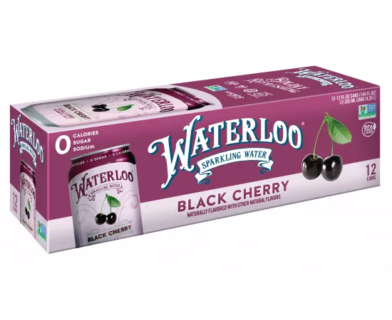Waterloo Black Cherry Sparkling water -12 Pack x 355ml - 0 Sugar, 0 Calories, Non-GMO, Gluten Free, BPA Free, Vegan, Whole30, Kosher, No Artificial Sweetener, Soda & Tonic Replacement