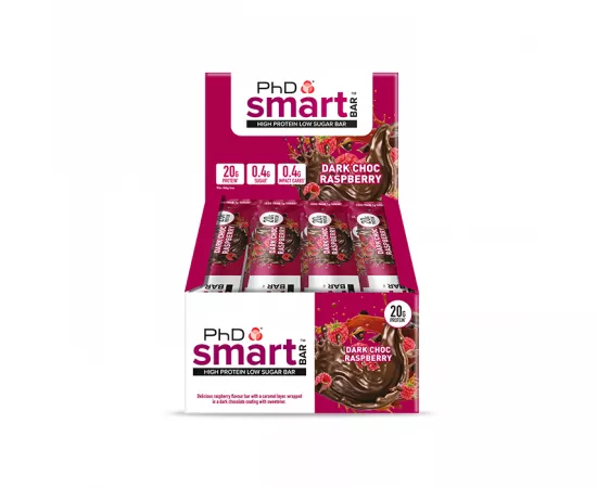 PhD Smart Bar Dark Chocolate Raspberry Flavor - Pack of 12