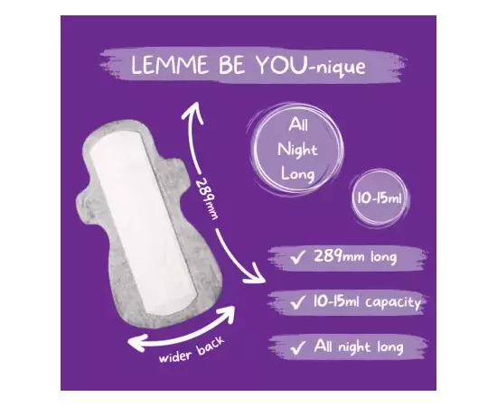 Lemme Be Sanitary Night Pads 100% Cotton Certified Biodegradable -  (Box Of 7)