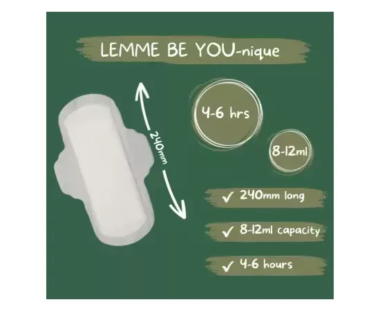 Lemme Be Sanitary Day Pads 100% Cotton Certified Biodegradable - (Box Of 7)