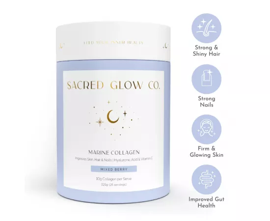 Sacred Glow Co Marine Collagen - Natural Mixed Berry Flavour 325g (25 Servings)