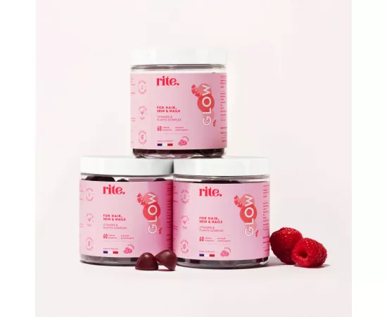 Rite Glow Beauty Raspberry Flavor Vegan Gummies 60's