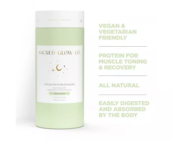 Sacred Glow Co Vegan Protein 4 Vegan Proteins - Natural Chocolate Flavor  500g (20 Servings)