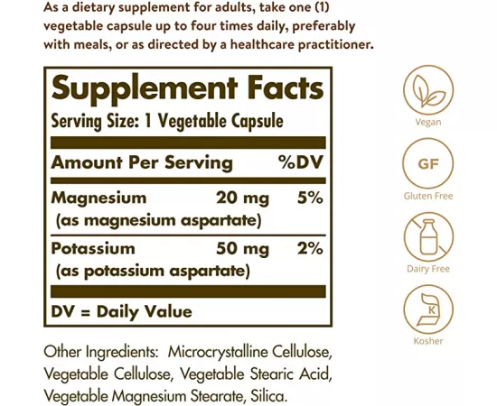 Solgar Potassium Magnesium Aspartate, 90 Vegetable Capsules