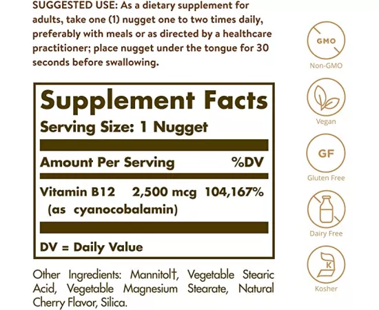 Solgar Megasorb Vitamin B12 2500 Mcg Nuggets 60's